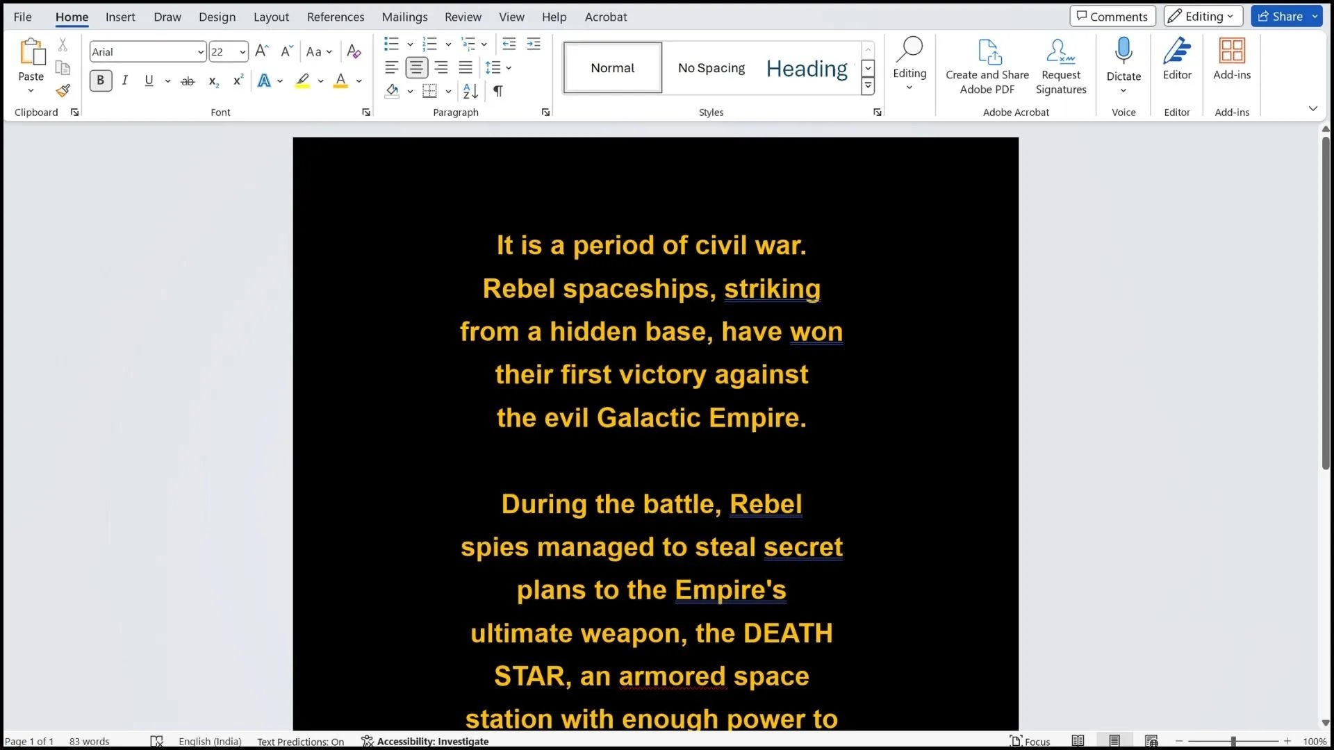 Star Wars Opening Crawl in Word